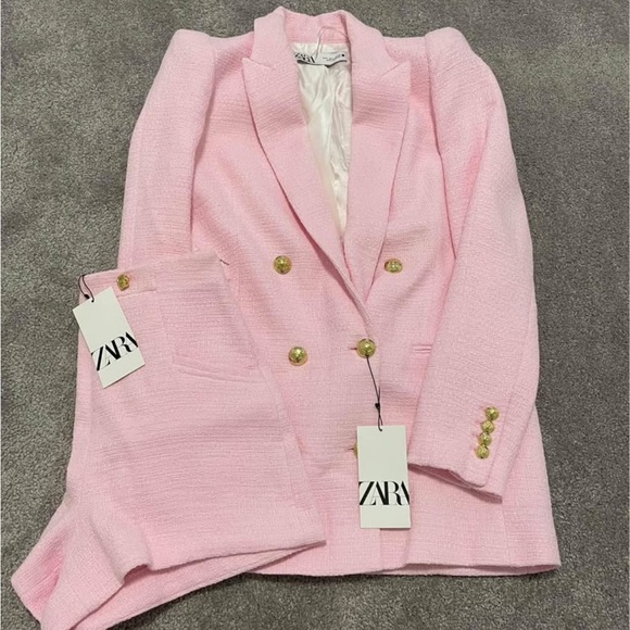 Zara Pink Tweed Blazer with Matching Shorts Set size Small BNWT - Picture 5 of 7